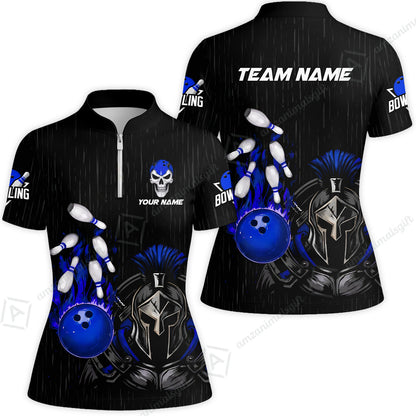 Custom Bowling Jersey Polo Shirt, Fire Bowling Knight Rain Skull Logo, Personalize Name & Team Name