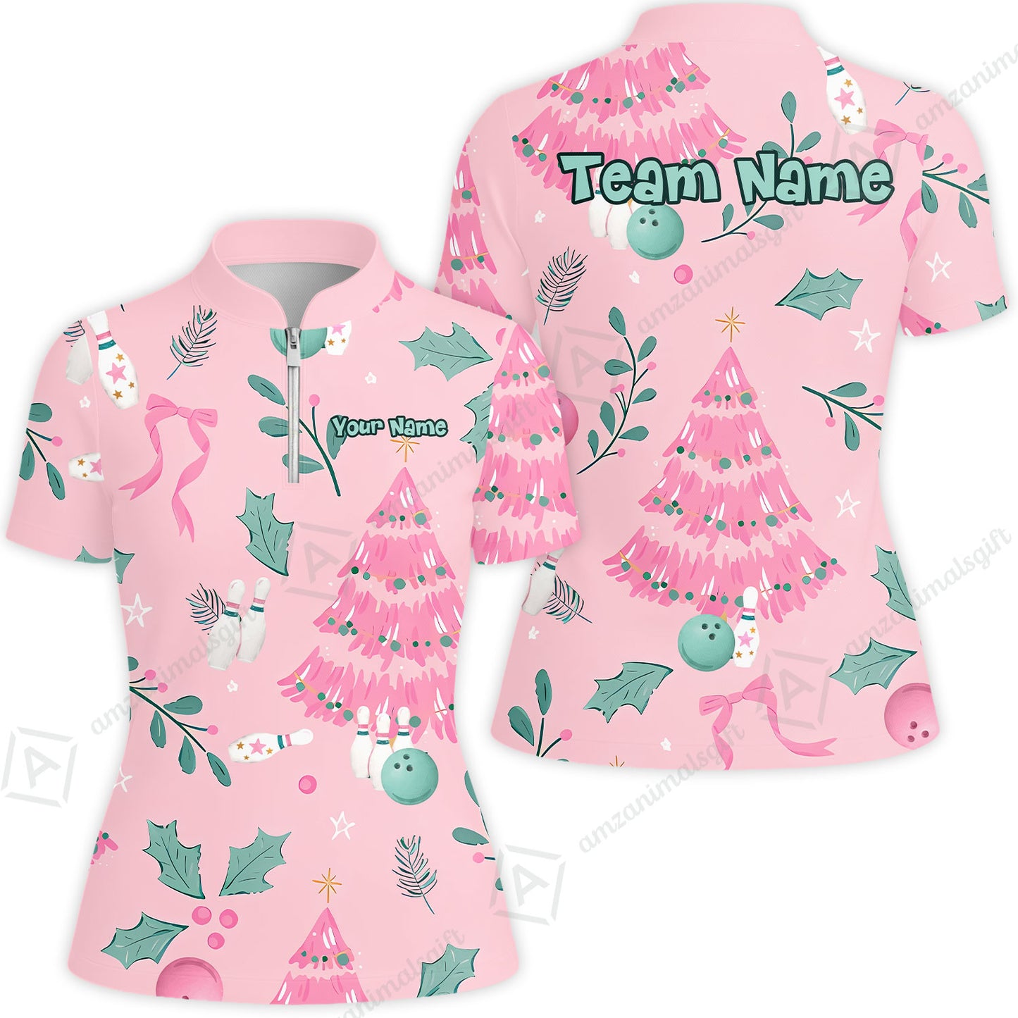 Custom Bowling Jersey Polo Shirt, Christmas Seamless Pattern Custom, Personalized Name And Team Name