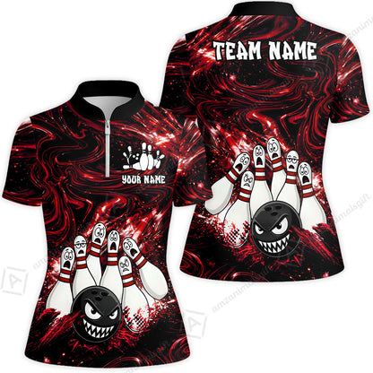 Customized Bowling Unisex Polo Shirt, Bowling Angry Ball VS Screaming Pins, Personalized Name And Team Name