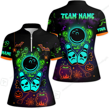 Customized Bowling Shirt, Halloween Neon Bowling, Personalized Polo Shirt For Players With Name & Team Name