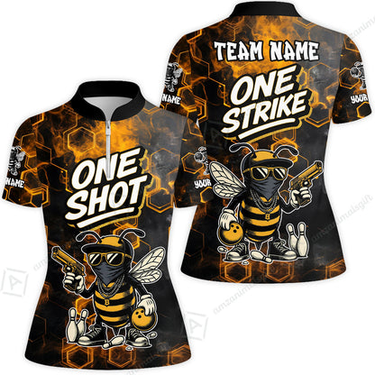 Customized Bowling Unisex Polo Shirt, One Shot HipHop Bee Bowling, Bowling Uniform - Personalized Name And Team Name