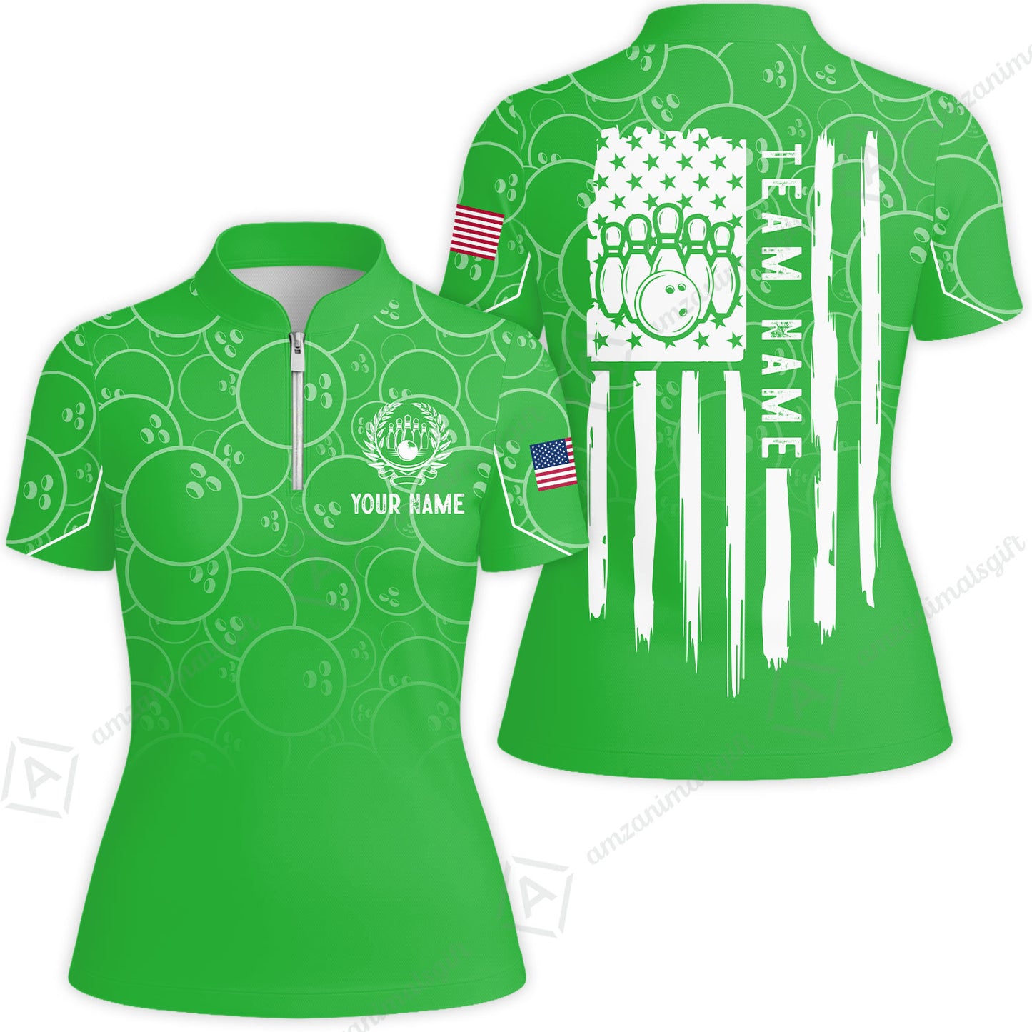 Custom Bowling Jersey Polo Shirt, Vibrant Kelly Ball Pattern Flag, Custom Bowling Jersey Team Shirt For Players With Name and Team Name