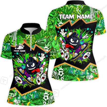 Customized Bowling Unisex Polo Shirt, Skater Bowling Ball Attack, Bowling Uniform, Personalized Name And Team Name