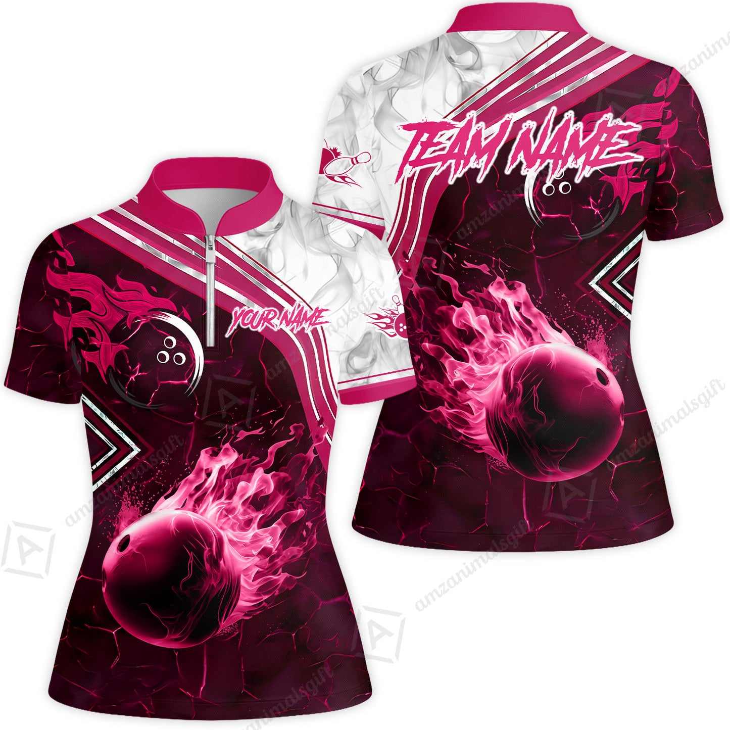 Customized Bowling Unisex Polo Shirt, Fire & Smoke Bowling Ball, Bowling Uniform - Personalized Name And Team Name