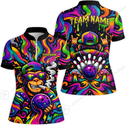 Custom Bowling Jersey Polo Shirt, Psychedelic Trippy Smoking Chimp, Custom Bowling Jersey Team Shirt For Players With Name and Team Name