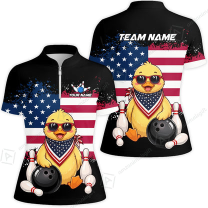 Custom Bowling Jersey Polo Shirt, Animal With Glasses And Bandana America Flag, Personalize Name & Team Name