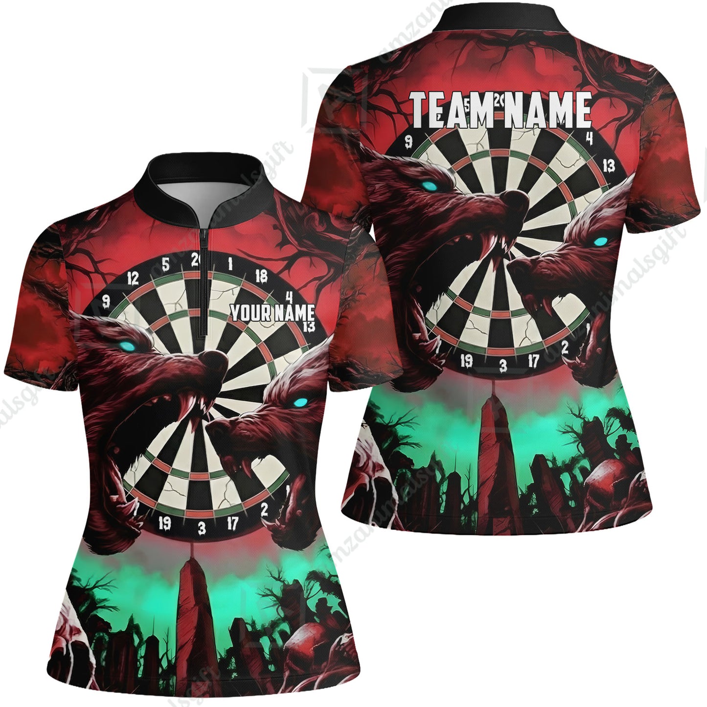 Custom Darts Team Jersey, Personalized Black Forest Wolves Dart Polo Shirt For Players With Name & Team Name