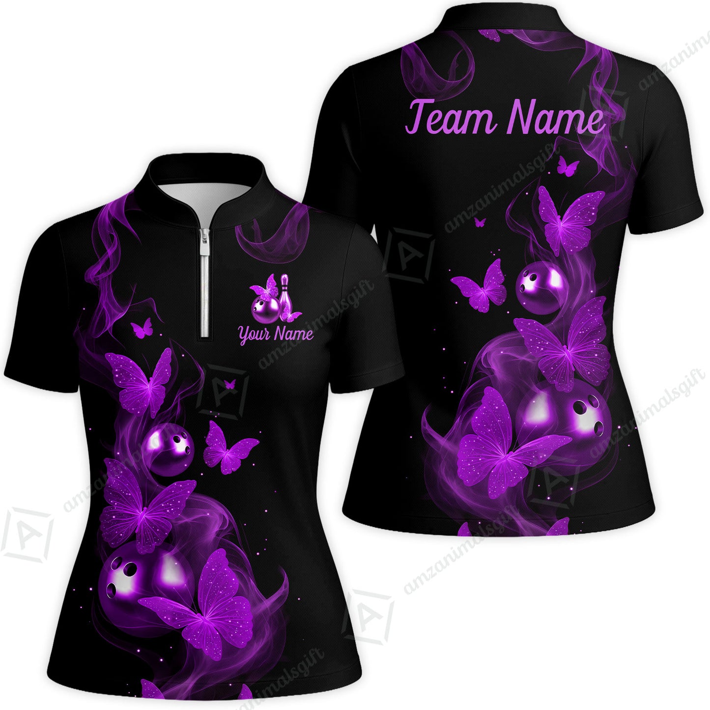 Custom Bowling Jersey Polo Shirt, Butterfly Bowling Smoke, Custom Bowling Jersey Team Shirt For Players With Name & Team Name