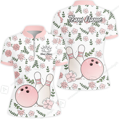Custom Bowling Jersey Polo Shirt, Pink Floral Bowling, Custom Bowling Jersey Team Shirt For Players With Name & Team Name