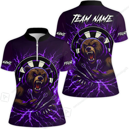 Custom Darts Team Long Sleeve Polo Shirt, Personalized Bear Thunder Lightning Darts Shirt with Name & Team Name