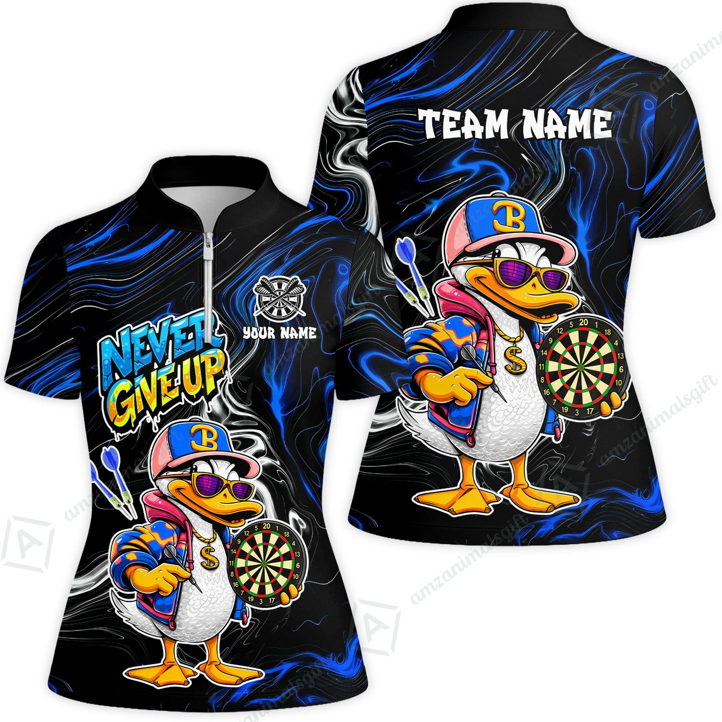 Customized Darts Team Jersey, Duck Never Give Up, Personalized Darts Name And Team Name