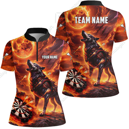 Custom Darts Team Jersey, Personalized Flaming Wolf Jersey Shirt For Players With Name & Team Name