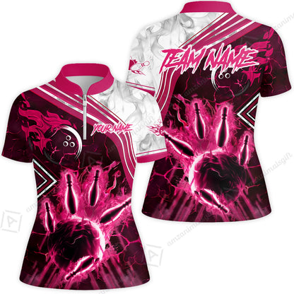 Customized Bowling Unisex Polo Shirt, Fire & Smoke Bowling Pins, Bowling Uniform - Personalized Name And Team Name