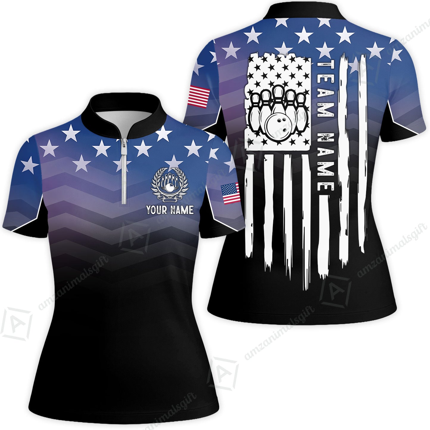 Custom Bowling Jersey Polo Shirt, Vertical Distressed Flag Chevron Gradient, Custom Bowling Jersey Team Shirt For Players With Name and Team Name