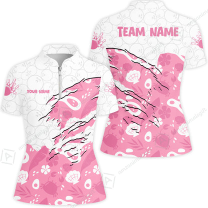 Custom Bowling Jersey Polo Shirt, Pattern Crab Half Crenate Ark Flower Glass, Personalize Name and Team Name