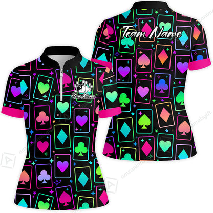 Custom Bowling Jersey Polo Shirt, Cards Neon Bowling, Custom Bowling Jersey Team Shirt For Players With Name and Team Name