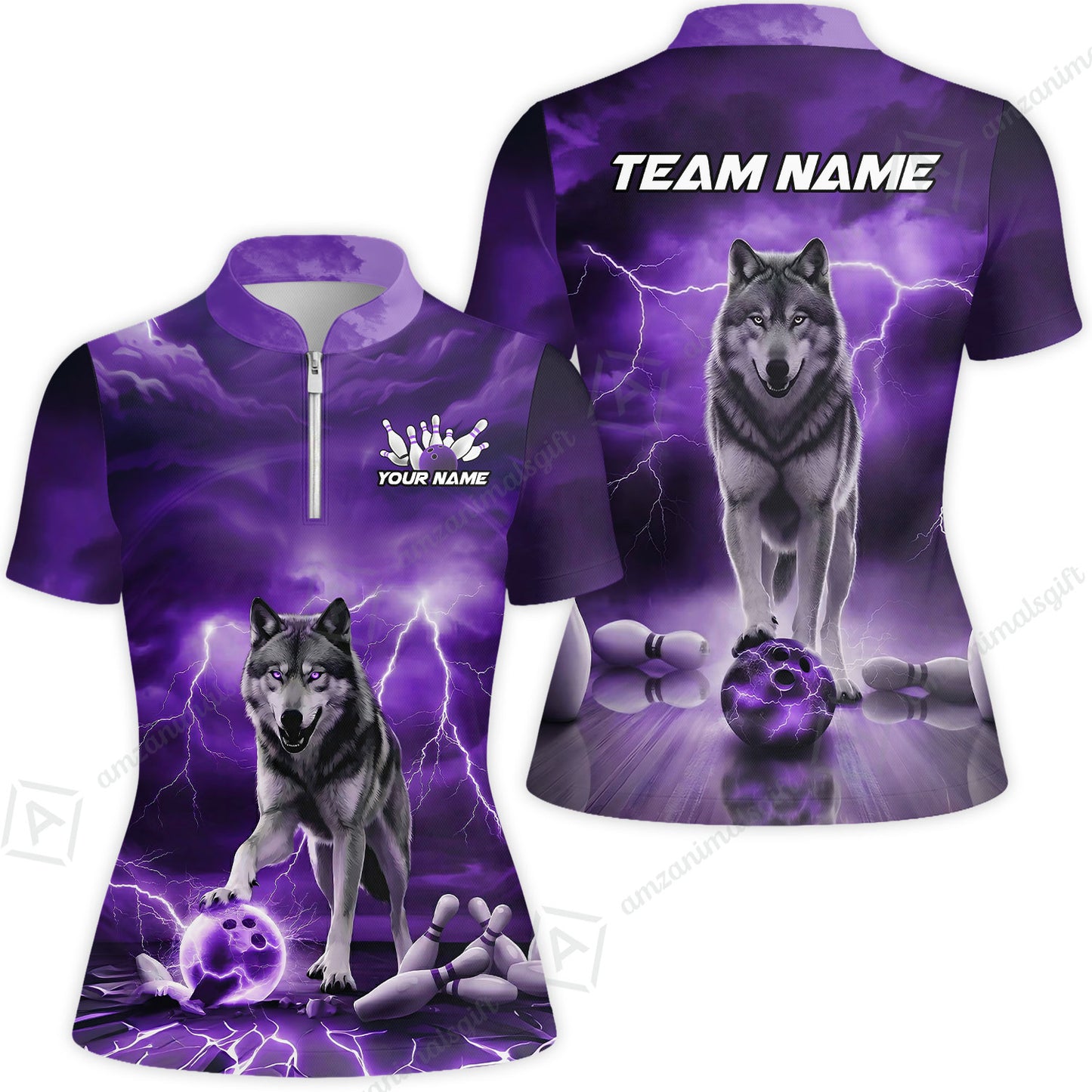 Custom Bowling Jersey Polo Shirt, Electric Wolf Bowling Custom Bowling Jersey Team Shirt For Players With Name & Team Name