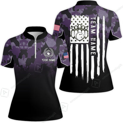 Custom Bowling Jersey Polo Shirt, Tactical Camo Patriotic Flag, Custom Bowling Jersey Team Shirt For Players With Name and Team Name