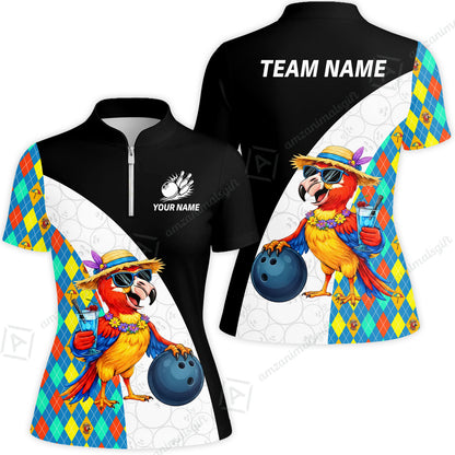 Custom Bowling Jersey Polo Shirt, Tropical Parrot Beach Party, Custom Bowling Jersey Team Shirt For Players With Name and Team Name