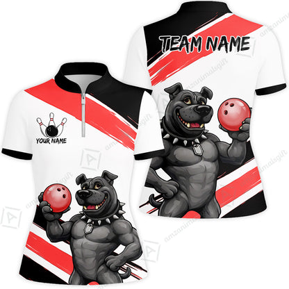 Custom Bowling Jersey Polo Shirt, Pitbull Hold Bowling Ball, Custom Bowling Jersey Team Shirt For Players With Name & Team Name
