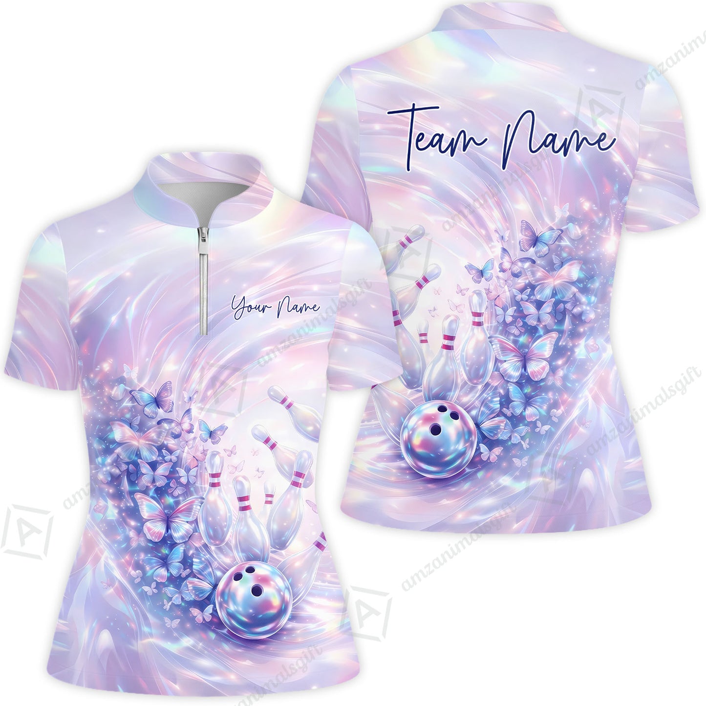Custom Bowling Jersey Polo Shirt, Butterfly Holographic Bowling, Custom Bowling Jersey Team Shirt For Players With Name and Team Name