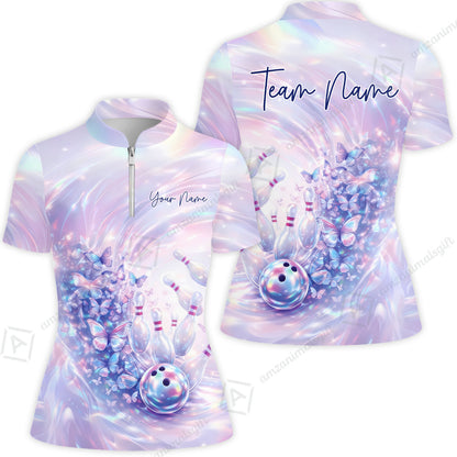 Custom Bowling Jersey Polo Shirt, Butterfly Holographic Bowling, Custom Bowling Jersey Team Shirt For Players With Name and Team Name