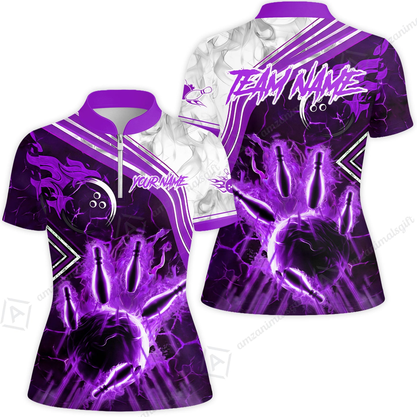 Customized Bowling Unisex Polo Shirt, Fire & Smoke Bowling Pins, Bowling Uniform - Personalized Name And Team Name