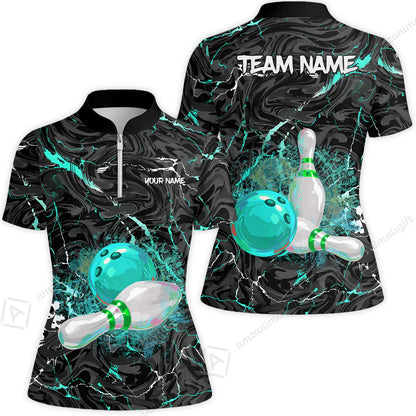 Customized Bowling Unisex Polo Shirt, Swirling Marbled Pattern Vibrant Veins, Bowling Uniforms, Personalized Name And Team Name