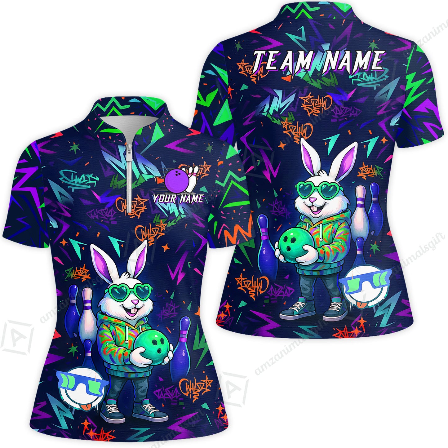 Custom Hip Hop Rabbit Bowling Jersey Polo Shirt, Custom Hip Hop Rabbit Bowling Jersey Team Shirt For Players With Name & Team Name