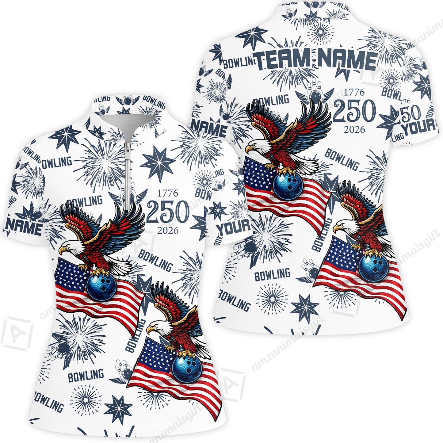 Custom Bowling Jersey Polo Shirt, USA 250 Years of Independence Bowling, Custom Bowling Jersey Team Shirt For Players With Name and Team Name