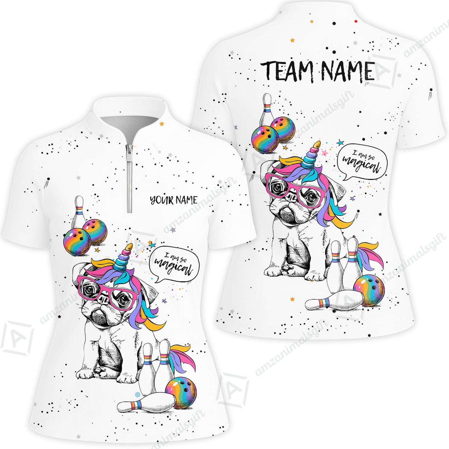 Custom Bowling Jersey Polo Shirt, Pug Bowling I Am So Magical, Custom Bowling Jersey Team Shirt For Players With Name and Team Name