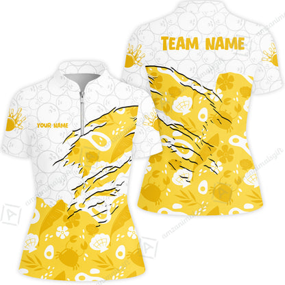 Custom Bowling Jersey Polo Shirt, Pattern Crab Half Crenate Ark Flower Glass, Personalize Name and Team Name