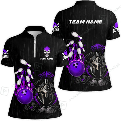 Custom Bowling Jersey Polo Shirt, Fire Bowling Knight Rain Skull Logo, Personalize Name & Team Name