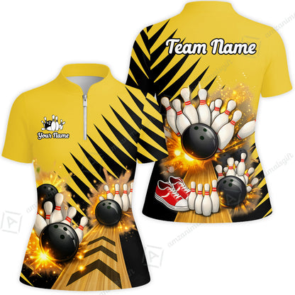 Custom Bowling Quarter Zip Polo Shirt, Yellow Bowling, Custom Bowling Quarter Zip Team Shirt For Players With Name & Team Name