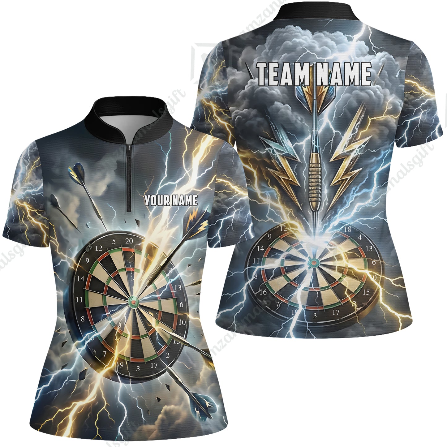 Custom Darts Team Jersey, Personalized Lightning Darts Polo Shirt For Players With Name & Team Name