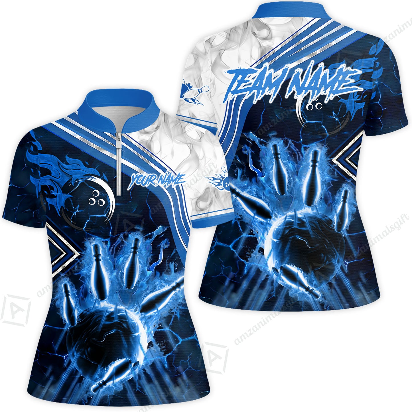 Customized Bowling Unisex Polo Shirt, Fire & Smoke Bowling Pins, Bowling Uniform - Personalized Name And Team Name