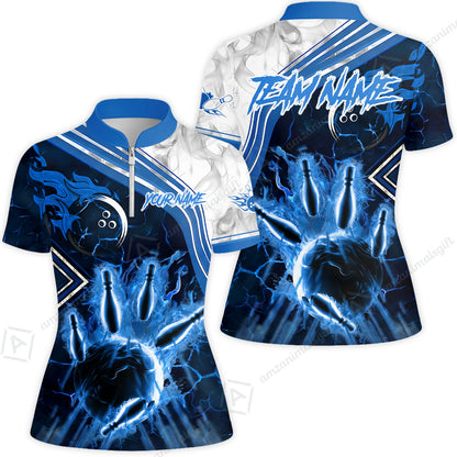 Customized Bowling Unisex Polo Shirt, Fire & Smoke Bowling Pins, Bowling Uniform - Personalized Name And Team Name