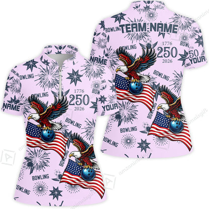 Custom Bowling Jersey Polo Shirt, USA 250 Years of Independence Bowling, Custom Bowling Jersey Team Shirt For Players With Name and Team Name