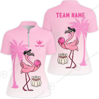 Custom Bowling Jersey Polo Shirt, Flamingo Bowling Coconut Tree, Custom Bowling Jersey Team Shirt For Players With Name and Team Name