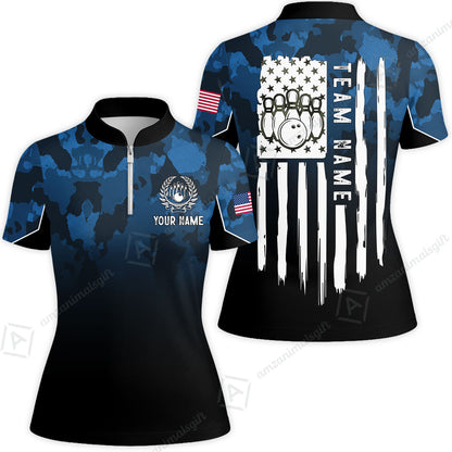 Custom Bowling Jersey Polo Shirt, Tactical Camo Patriotic Flag, Custom Bowling Jersey Team Shirt For Players With Name and Team Name