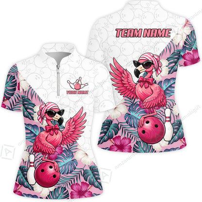 Custom Bowling Jersey Polo Shirt, Flamingo Bowling Floral Seamless Pattern With Leaves Tropical Background Pro Vector
