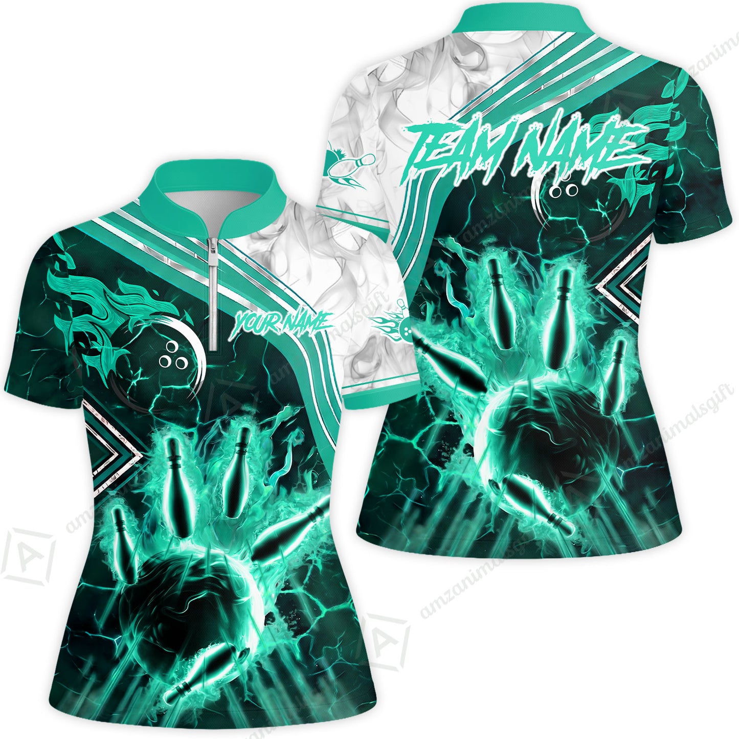 Customized Bowling Unisex Polo Shirt, Fire & Smoke Bowling Pins, Bowling Uniform - Personalized Name And Team Name