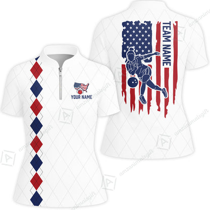Custom Bowling Jersey Polo Shirt, Patriotic Argyle USA Flag Bowler, Custom Bowling Jersey Team Shirt For Players With Name & Team Name