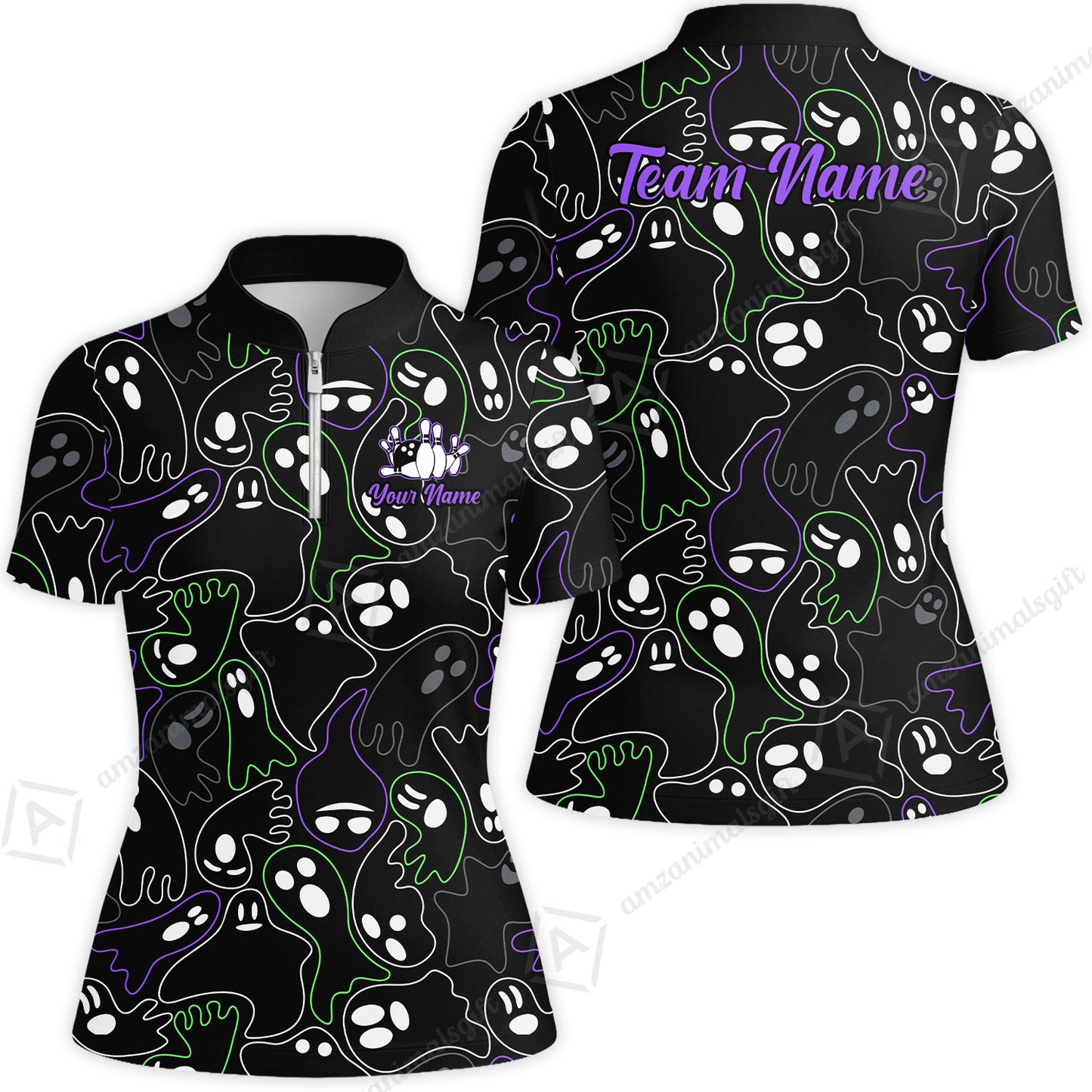 Custom Bowling Jersey Polo Shirt, Halloween Ghost Bowling, Custom Bowling Jersey Team Shirt For Players With Name & Team Name