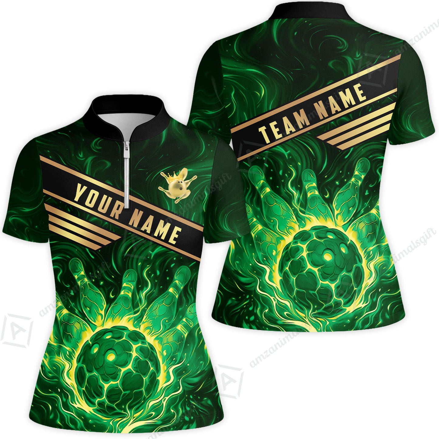 Custom Bowling Polo Shirt, Glowing Bowling Ball and Pins Custom Bowling Polo Team Shirt For Players With Name & Team Name