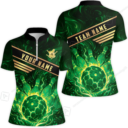 Custom Bowling Polo Shirt, Glowing Bowling Ball and Pins Custom Bowling Polo Team Shirt For Players With Name & Team Name