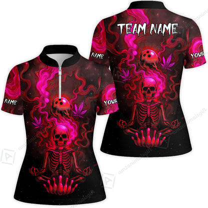 Custom Bowling Team Unisex Polo Shirt, Neon Skull CNB Bowling Custom Shirt Featuring Personalized Name and Team Name