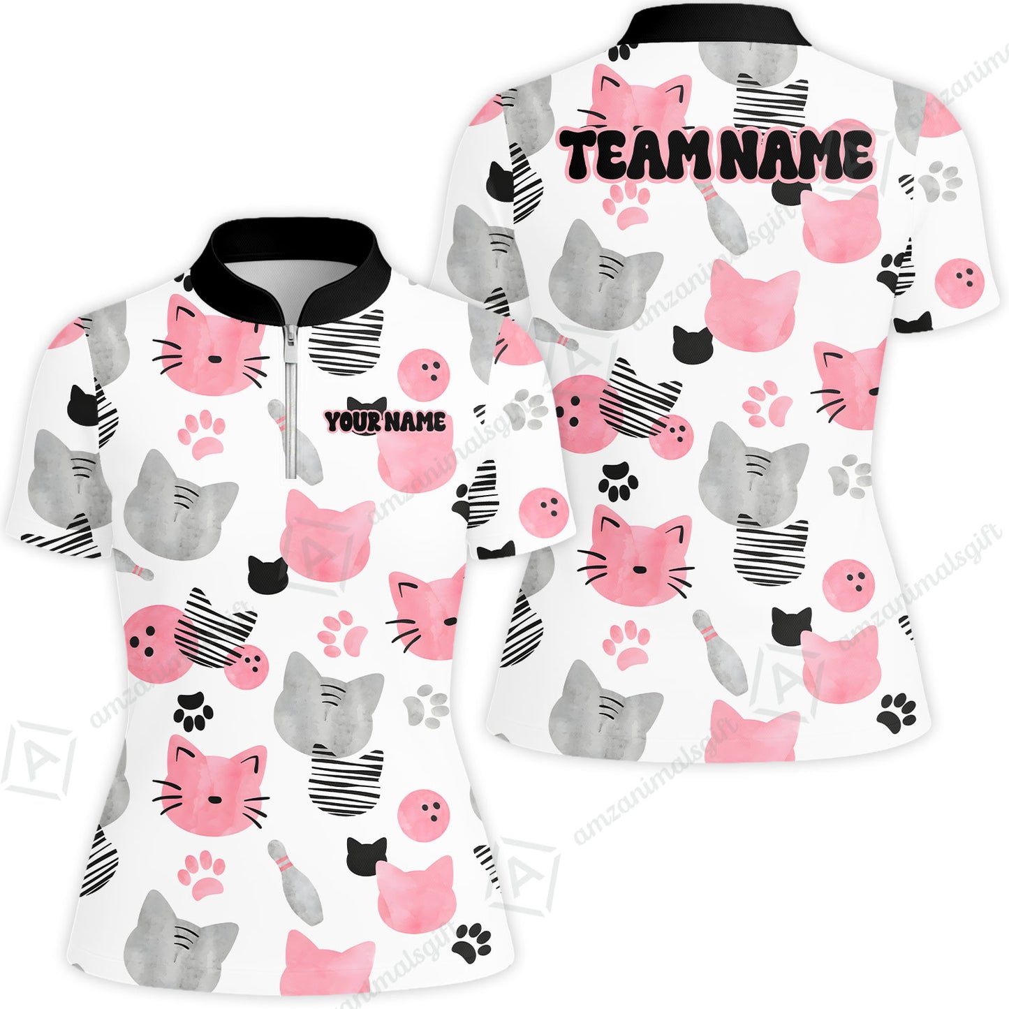 Customized Cat Bowling Watercolor Bowling Jersey, Custom Name And Team Name For Bowlers