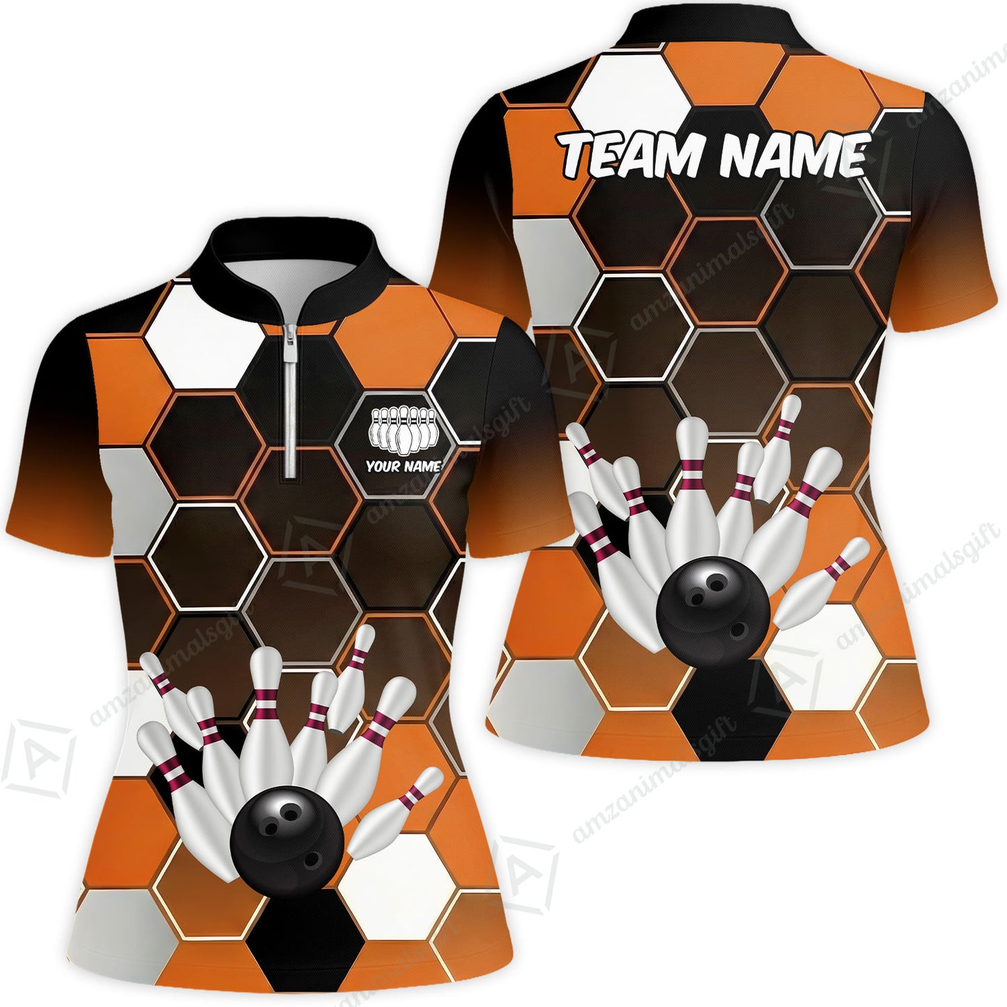 Customized Bowling Unisex Polo Shirt, Hexagon Pattern Bowling, Bowling Uniform - Personalized Name Team Name For Bowlers
