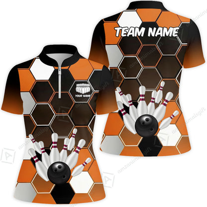 Customized Bowling Unisex Polo Shirt, Hexagon Pattern Bowling, Bowling Uniform - Personalized Name Team Name For Bowlers